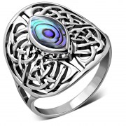 Large, Light, Abalone Celtic Knot Silver Ring, r560